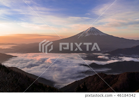 從早晨Shindoen的雲彩海的富士山 46184342