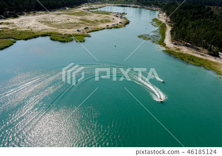 Aerial view of Blue Lake beach in Tyumen. Russia 46185124