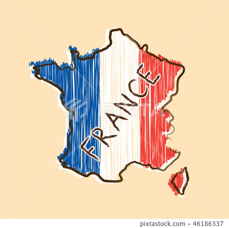 France map and flag in sketch hand  46186337