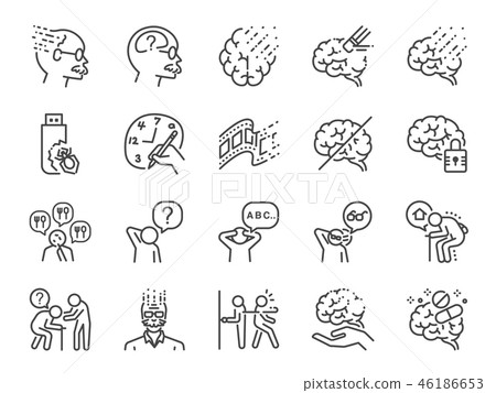 Alzheimer line icon set. 46186653