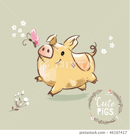 2019 Year Symbol Pig. Cute New year Sign for Banner . Christmas Golden Pig Poster Flat Cartoon 2019 Year Symbol Pig. Cute New year Sign for Banner . Christmas Golden Pig Poster Flat Cartoon 46187417