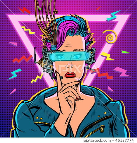 thinker vr glasses woman gamer virtual reality online. 80s girl thinker vr glasses woman gamer virtual reality online. 80s girl 46187774