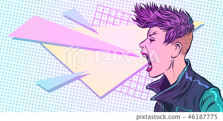 cyber girl screams. emotion 80s woman cyber girl screams. emotion 80s woman 46187775
