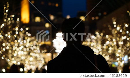 Silhouette of Asian man back, alone in Christmas Silhouette of Asian man back, alone in Christmas 46188629