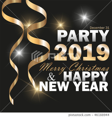 Vector 2019 New Year Black background with gold glitter confetti. Festive design 46188944