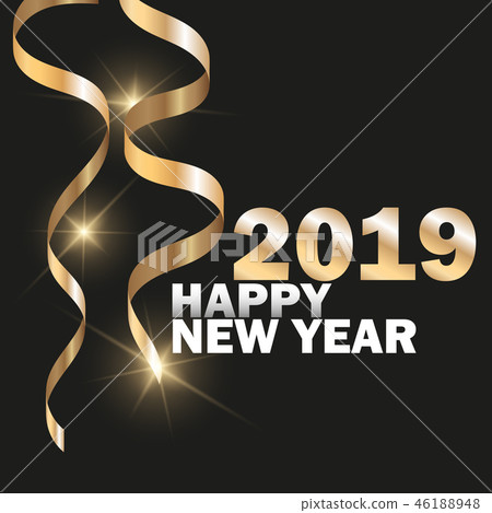Vector 2019 New Year Black background with gold glitter confetti. Festive design Vector 2019 New Year Black background with gold glitter confetti. Festive design 46188948
