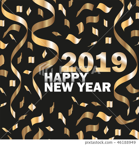 Vector 2019 New Year Black background with Gold Curling Stream. Festive design Vector 2019 New Year Black background with Gold Curling Stream. Festive design 46188949