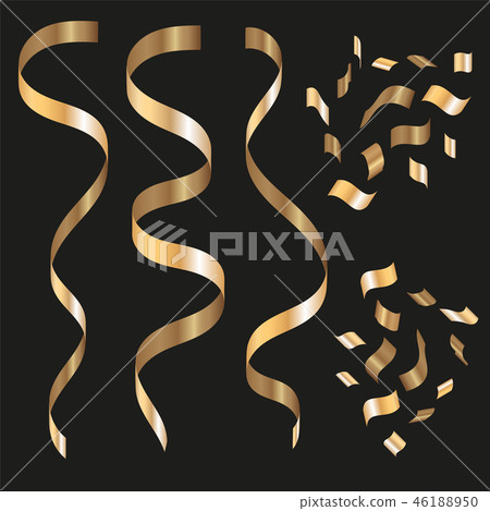 Gold Curling Stream, Isolated On Black Background, Vector Illustration Gold Curling Stream, Isolated On Black Background, Vector Illustration 46188950