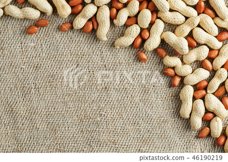 Roasted peanuts in a shell and peeled on a brown  46190219