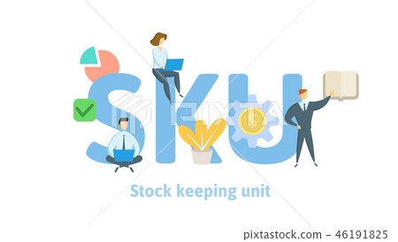 SKU, stock keeping unit. Concept with keywords, letters and icons. Flat vector illustration on white SKU, stock keeping unit. Concept with keywords, letters and icons. Flat vector illustration on white 46191825