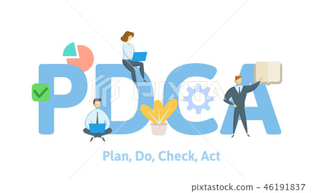 PDCA, Plan, Do, Check, Act. Concept with keywords, letters and icons. Flat vector illustration on 46191837