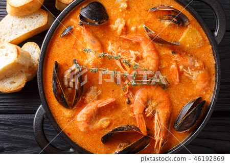 Spanish Suquet de Peix soup with seafood, potatoes 46192869