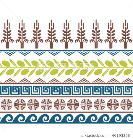 Cute seamless border with olives, wheat, and greek symbols. Cute seamless border with olives, wheat, and greek symbols. 46193296