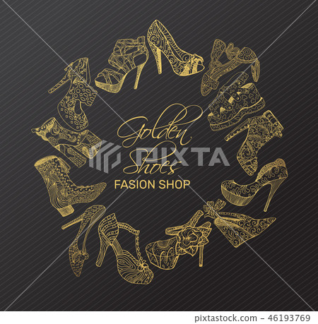 Set of isolated sketches of golden woman shoes Set of isolated sketches of golden woman shoes 46193769