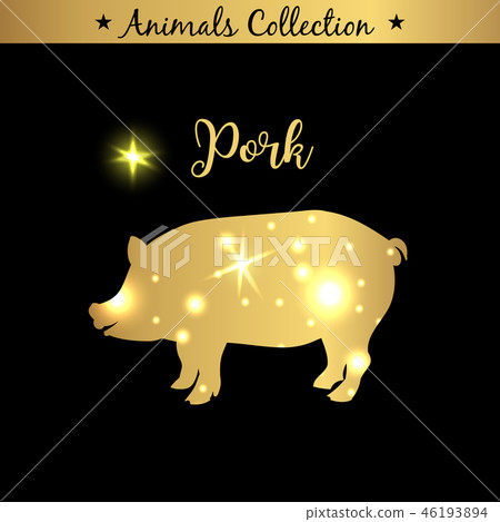 Isolated vintage gold emblem for farm with Pork animal 46193894