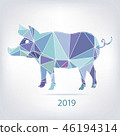 The 2019 new year card with Pig made of triangles 46194314