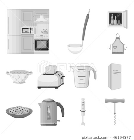 Kitchen equipment monochrome icons in set collection for design. Kitchen and accessories vector Kitchen equipment monochrome icons in set collection for design. Kitchen and accessories vector 46194577