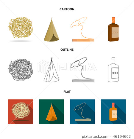 Roll-field, Indian wigwam, lasso, whiskey bottle. Wild West set collection icons in cartoon,outline Roll-field, Indian wigwam, lasso, whiskey bottle. Wild West set collection icons in cartoon,outline 46194602