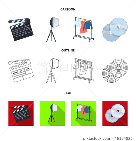 Movies, discs and other equipment for the cinema. Making movies set collection icons in cartoon