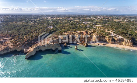 Aerial. Beautiful Portuguese beaches Marinha, Albufeira view from the sky. 46194893