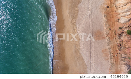 Aerial. View from the sky to the Portuguese beach in the Algarve, Vale de Lobo 46194929