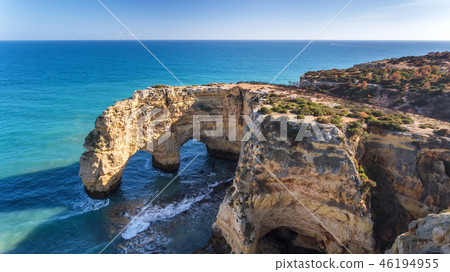 Aerial. Beautiful Portuguese beaches Marinha, Albufeira view from the sky. 46194955