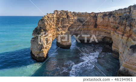 Aerial. Beautiful Portuguese beaches Marinha, Albufeira view from the sky 46194961