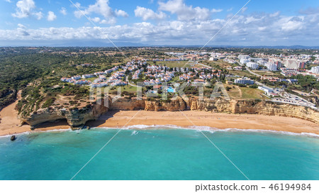 Aerial. Beautiful Portuguese beaches Armacao de Pera, view from the sky. 46194984