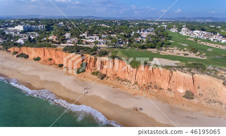 Aerial. View from the sky at the golf courses in the tourist town Vale de Lobo. Vilamoura. 46195065