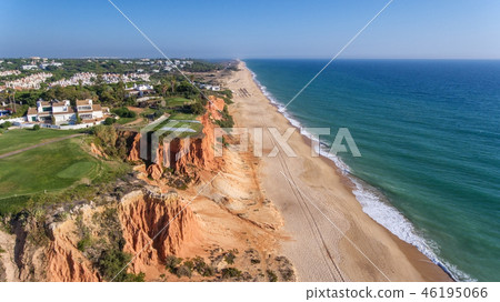 Aerial. View from the sky at the golf courses in the tourist town Vale de Lobo. Vilamoura. 46195066