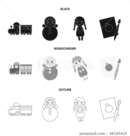 Train.kukla, picture.Toys set collection icons in black,monochrome,outline style vector symbol stock 46195424