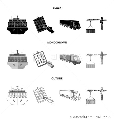 Sea freight, signature of delivery documents, truck, tower crane with a container. Logistics and Sea freight, signature of delivery documents, truck, tower crane with a container. Logistics and 46195590
