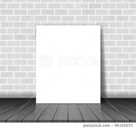Brick wall with white paper sheet on wood floor 46195655