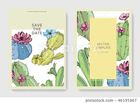 Vector Cacti flower. Engraved ink art. Wedding background. Thank you, rsvp, invitation card Vector Cacti flower. Engraved ink art. Wedding background. Thank you, rsvp, invitation card 46195867