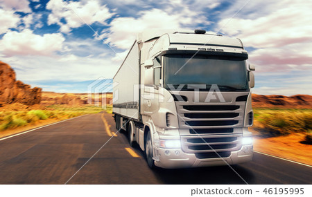 Freight truck on road in valley, front view 46195995