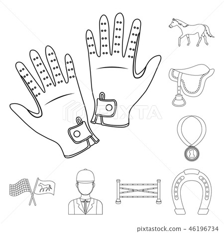 Hippodrome and horse outline icons in set collection for design. Horse Racing and Equipment vector 46196734