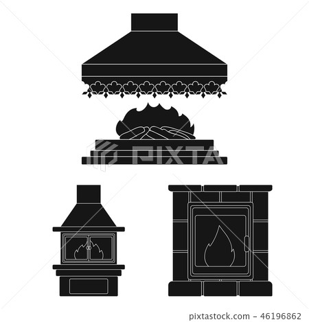Different kinds of fireplaces black icons in set collection for design.Fireplaces construction Different kinds of fireplaces black icons in set collection for design.Fireplaces construction 46196862