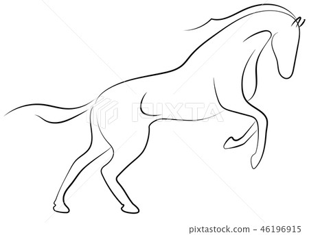 Black line horse on white background. Running... - Stock Illustration ...