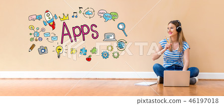 Apps with woman using a laptop computer Apps with woman using a laptop computer 46197018