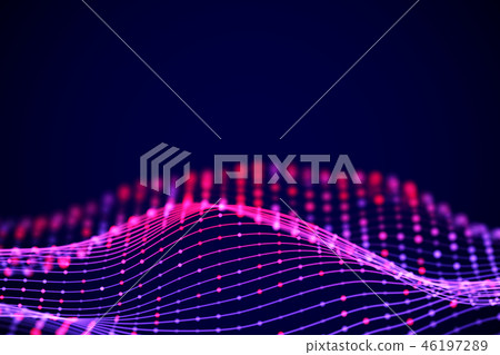 3D Sound waves with color dots. Big data abstract visualization. 46197289