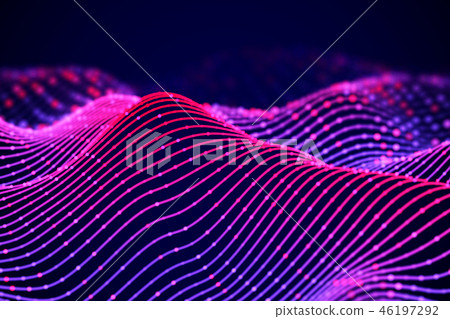 3D Sound waves with color dots. Big data abstract visualization. 46197292