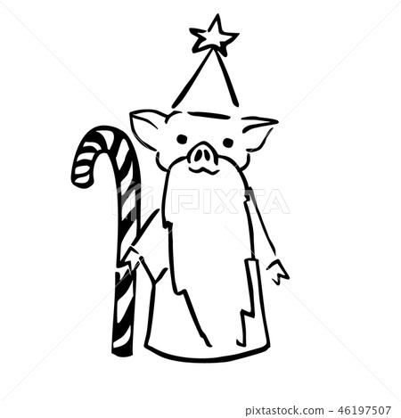 cartoon anthropomorphic pigglet wizard with long beard cartoon anthropomorphic pigglet wizard with long beard 46197507