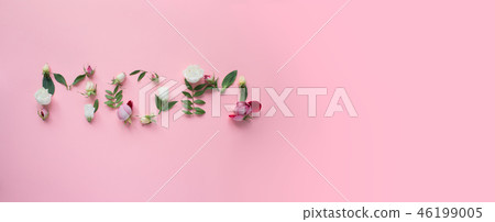 MOM letters made of flowers on pink background 46199005