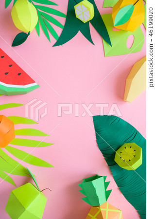 exotic fruits made of paper on pink background 46199020