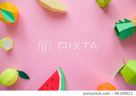 exotic fruits made of paper on pink background 46199021