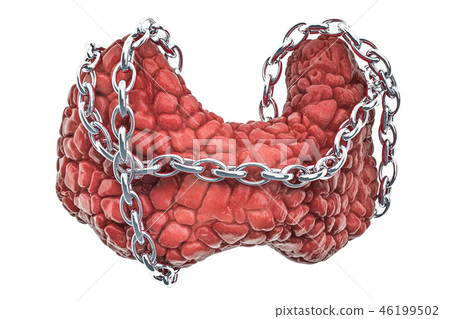 Thyroid disease concept. Human thyroid with chain Thyroid disease concept. Human thyroid with chain 46199502