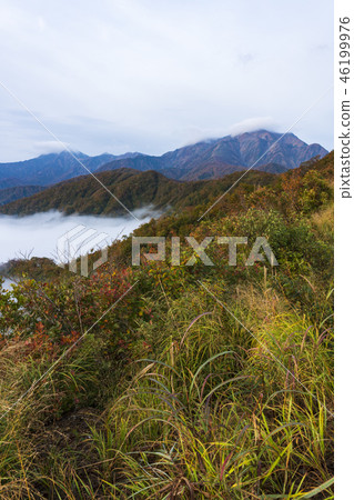 從分支點看見的秋葉和Echigo Komagatake 從分支點看見的秋葉和Echigo Komagatake 46199976