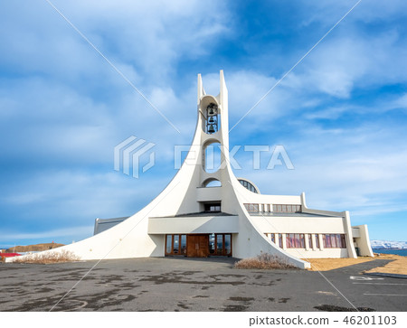 Stykkisholmur church on hill, Iceland 46201103