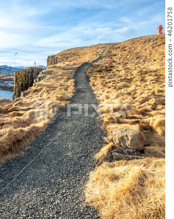Stykkisholmur lighthouse on hill in Iceland 46201758