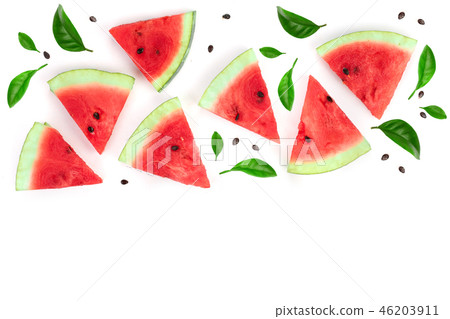 slices of watermelon isolated on white background with copy space for your text. Top view. Flat lay 46203911